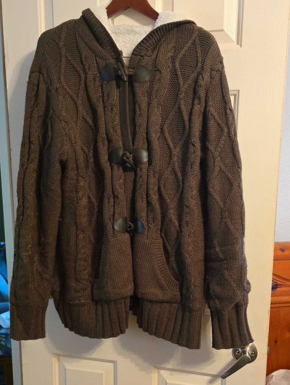 Men's Hooded Cable-Knit Sweater Cardigan - Brown